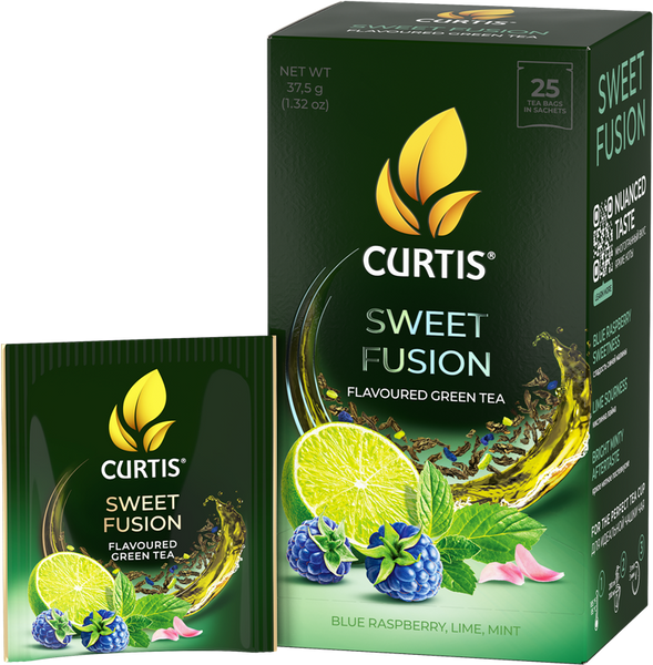 Чай зеленый в пакетиках CURTIS "Sweet Fusion" 25 пакетиков, c лаймом, синей малиной и мятой, мелколистовой 102234 foto